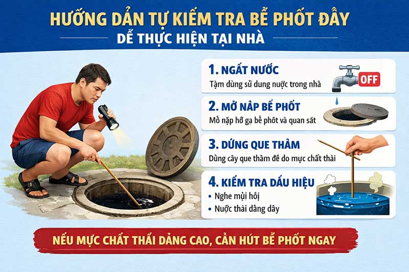 Hướng dẫn tự kiểm tra bể phốt đầy dễ thực hiện tại nhà