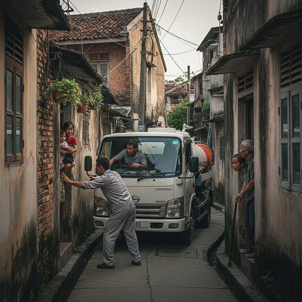 Xe hút bể phốt có vào ngõ nhỏ được không? Sự thật bạn cần biết