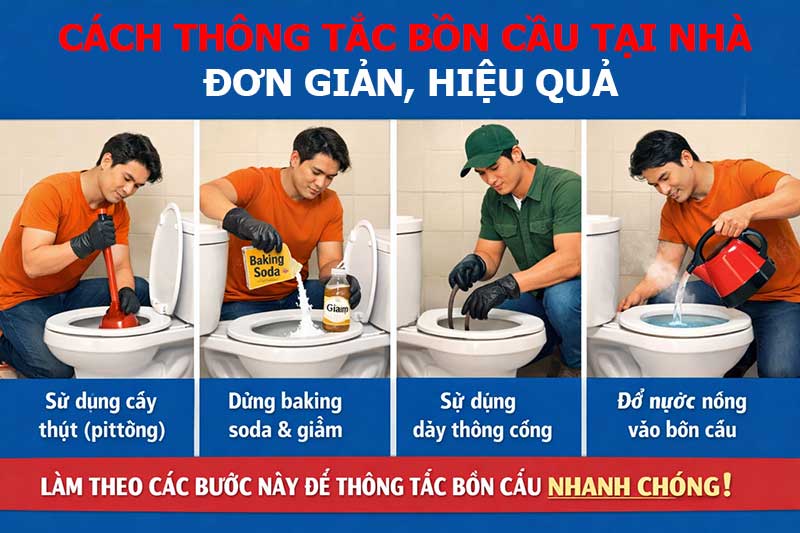 Cách thông tắc bồn cầu tại nhà đơn giản, hiệu quả